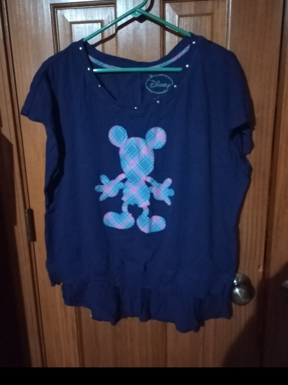 Disney Navy Short Sleeve Tee with Plaid Mickey